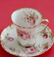 Antiguo juego de platillos de taza de chocolate porcelana Haviland Limoges rosas doradas*S257, usado segunda mano  Embacar hacia Argentina