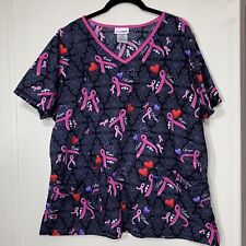 ScrubStar Scrub Top Women’s Size XL Breast Cancer Pink Ribbon Valentine Hearts for sale  Shipping to South Africa
