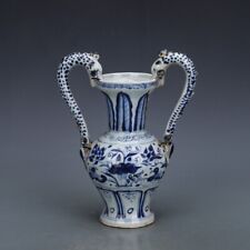 Vaso chinês antigo dinastia Yuan azul branco porcelana mandarim pato dragão gêmeo, usado comprar usado  Enviando para Brazil
