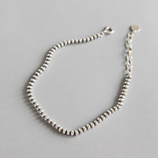 3mm Womens Genuine S925 Sterling Silver Flat Bead Chain Bracelet Retro 7.28'' for sale  Shipping to South Africa