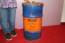 Large Vintage Gulf Gulflex Motor Oil 28" Metal Barrel Drum Trash Can Sign W/Lid, used for sale  Bloomington