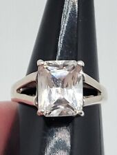 Anillo de plata de ley 925 y circonita cúbica transparente corte esmeralda talla 5,75 marcado DR, usado segunda mano  Embacar hacia Argentina