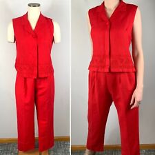 Blusa e calça vintage Positive Attitude 2 peças vermelha sem mangas linho mistura de rayon comprar usado  Enviando para Brazil
