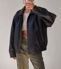 Jaqueta de couro feminina tamanho grande estilo vintage anos 90 bombardeiro pele de cordeiro preta motociclista, usado comprar usado  Enviando para Brazil