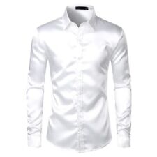 Men's Black Satin Luxury Dress Shirts Men Tuxedo Shirt Slim Fit Wedding Party for sale  Shipping to South Africa