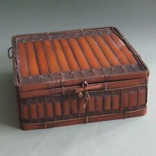 Caixa de bambu antiga com forro de seda tecido parte inferior artesanato requintado comprar usado  Enviando para Brazil