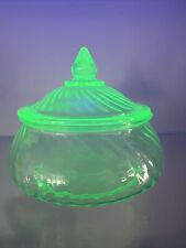 green depression glass jar with lid 5” for sale  Shipping to South Africa