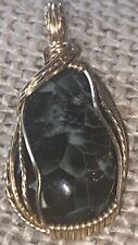 Isle Royale Greenstone Pendant Gold Fill Wire Wrapped, Michigan State Gem, 1” for sale  Shipping to South Africa