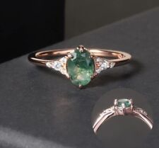 Verde Muschio Agata Anello Fidanzamento 925 Anello Argento Sterling Ovale Ring na sprzedaż  Wysyłka do Poland