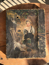 Antique 19th century boy, dog and turtle charming oil painting, restoration, nr for sale  Shipping to South Africa