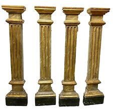 Antiguo lote de 4 columnas policromadas y doradas al oro fino. S. XVIII. Barroco, usado segunda mano  Embacar hacia Argentina