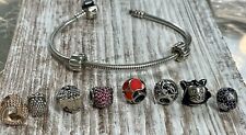 Pandora 925 Silver Charm 7” Bracelet with 8 Charms /Spacers (Many Retired) for sale  Shipping to South Africa