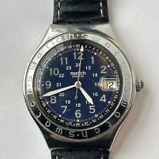 SWATCH Irony Watch AG 1993 aço inoxidável mostrador azul e data pulseira de couro preta comprar usado  Enviando para Brazil