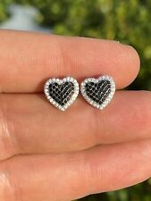 Round Cut Simulated Black Diamond Tiny Heart Stud Earrings 14K White Gold Plated for sale  Shipping to South Africa