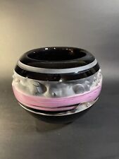James Parsons Signed 1984 5.5”Black Glass Sandblast W/Pink band Hand Blown Vase for sale  Shipping to South Africa