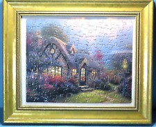 Vtg Thomas Kinkade Cottage Jigsaw Puzzle Assembled with Gold Frame 12.5" x 10.5" for sale  Shipping to South Africa