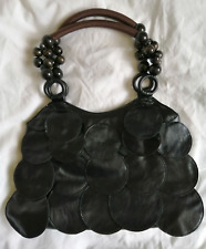 soft faux leather shoulder bag circles overlay discs bead handles vintage style for sale  Shipping to South Africa