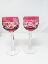 Usado, Conjunto de 2 lindas taças de vinho boêmias celtas com haste clara cor cranberry comprar usado  Enviando para Brazil