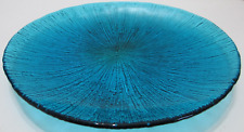 Centro de mesa decorativo de vidrio consola tazón placa azulada turquesa corteza redonda 11" D segunda mano  Embacar hacia Argentina