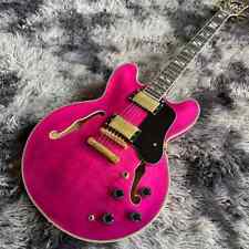 Guitarra elétrica cor rosa chama de tigre corpo semi-oca pau-rosa escala, usado comprar usado  Enviando para Brazil