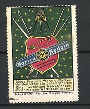 Advertising brand Norica needles, company Wenglein, coat of arms with needles, thimble hat and Si , used for sale  Shipping to South Africa