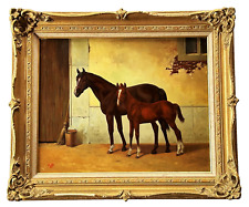 Usado, Thorvald Niss- Dinamarquês- Pintura a óleo antiga fina-Caçador de baía cavalo e potro- Raro comprar usado  Enviando para Brazil