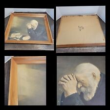 Vintage Old Man Praying GRACE/Our Daily Bread by ERIC ENSTROM Framed Print 22x18, used for sale  Shipping to South Africa