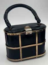 Bolsa caixa vintage ETRA FOR SAKS 5º AVE couro preto e gaiola dourada década de 1960 comprar usado  Enviando para Brazil