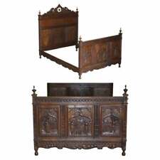 ANTIQUE HAND CARVED CONTINENTAL OAK FRAME BEDSTEAD VERY NICELY SCULPTED PART SET for sale  Shipping to South Africa