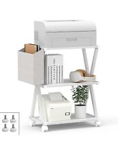 White Mobile Printer Stand 3 Tier Wood Shelf Metal Frame Printer Cart with Stora for sale  Shipping to South Africa