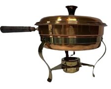 Vintage Copper Chafing Dish With Wooden Handle Stand Wax Candle Burner 9.25" for sale  Shipping to Canada