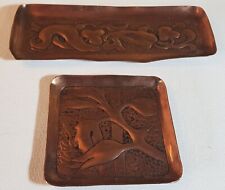 Two Edwardian Copper Arts & Crafts Period Hand Beaten Planished Pin dishes C1910 for sale  Shipping to South Africa
