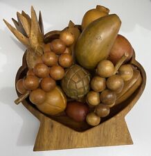 Usado, Frutas de madeira do meio do século ~10” tigela em forma de amêijoa de madeira 12 peças de frutas, vintage comprar usado  Enviando para Brazil