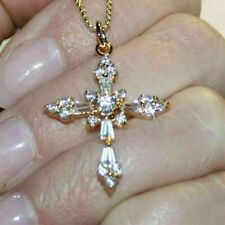2.20Ct Baguette Cut Diamond Cross Pendant Necklace 14K Yellow Gold Finish, used for sale  Shipping to South Africa