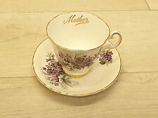 Royal Grafton Tea Cup/Saucer Fine Bone China Violets/White Ribbon Mother Letters, used for sale  Shipping to South Africa