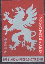 POLAND 1963 Matchbox Label 20/25Gr Z#558b. V, Gryf Pomorski. na sprzedaż  PL