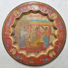 Antique Brass Round Decorative Plate Original Hand Crafted Engraved Inlay Paint for sale  Shipping to South Africa