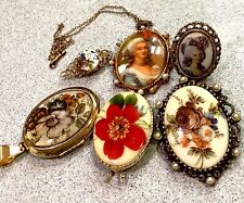Vintage enamel multicoloured Victorian style floral cameo mixed jewellry lot for sale  Shipping to South Africa