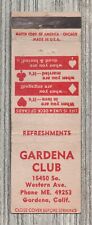 Used, Matchbook Cover-Gardens Club Western Ave Gardena California-8716 for sale  Shipping to South Africa