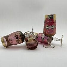 Juego de Colección de 4 Tazas Gafas de Cristal Bohemio Flores Dibujadas Art Deco Esmalte Rojo segunda mano  Embacar hacia Argentina