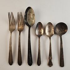 6 Various Silver Plate Flatware Pieces Vintage 2 Forks 2 Teaspoons 2 Other Spoon for sale  Shipping to South Africa