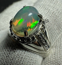 Solid 925 Sterling Silver Natural Multi Fire Opal Gemstone Handmade Ring for Men for sale  Shipping to South Africa