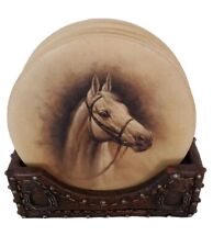 Ceramic Horse Coaster Set Plus Holder Horseshoes Western Theme Set Of 4 for sale  Shipping to South Africa