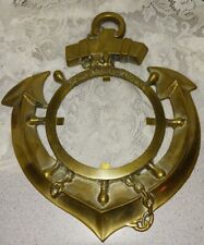 Vintage Wall Mount Brass Ships Wheel & Anchor Nautical Decor 13" x 11", used for sale  Shipping to South Africa