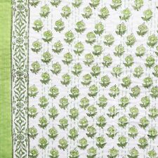 Colcha verde linda estampa de bloco algodão indiano Kantha tamanho King comprar usado  Enviando para Brazil