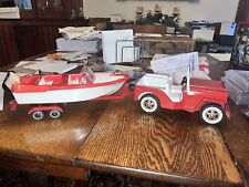 Vintage 1965 vermelho Tonka Jeep Toronto CA modelo com reboque e barco - barco COMO ESTÁ comprar usado  Enviando para Brazil