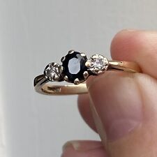 9ct Gold Sapphire Diamond Ring Vintage Trilogy 9k 375 Hallmarked 10points Size O for sale  Shipping to South Africa