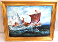 LINDO ASSINADO VOITS NAVIO VIKING CENA DO OCEANO PINTURA A ÓLEO A BORDO QUADRO PERSONALIZADO comprar usado  Enviando para Brazil