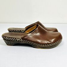 Tsonga Brown Leather Wedge Heel Slide Sandals Embossed Stitch Women's Sz 7 EU 38, used for sale  Shipping to South Africa