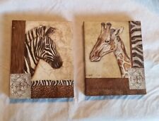 Juego de 2 imágenes diseñadas de cebras y jirafas con temática africana segunda mano  Embacar hacia Argentina